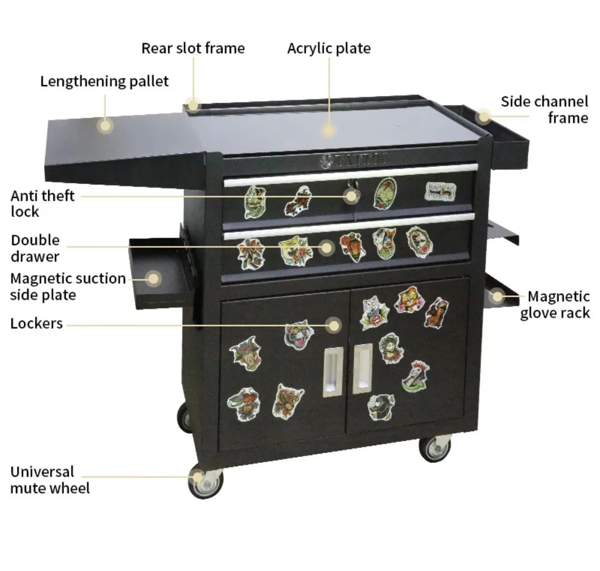 Multifunctional tattoo tool workbench tool car