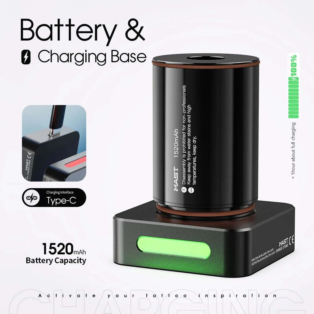 Original Battery&Charging Base for MAST Racer Pro Wireless Tattoo Pen Machine