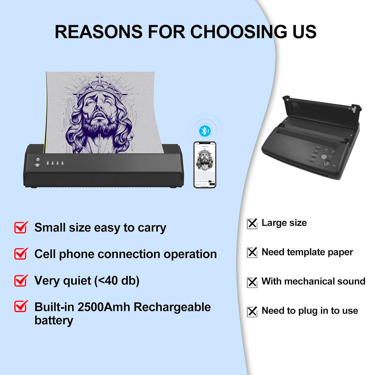 MHT-P8008 Bluetooth Tattoo Stencil Printer | High Precision | Wireless Connectivity