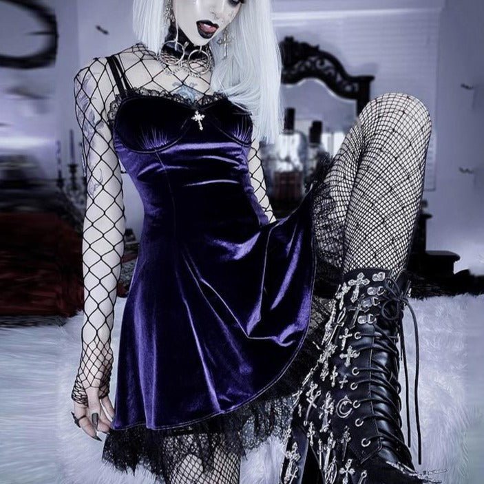 Goth Cross Sexy Purple Dress