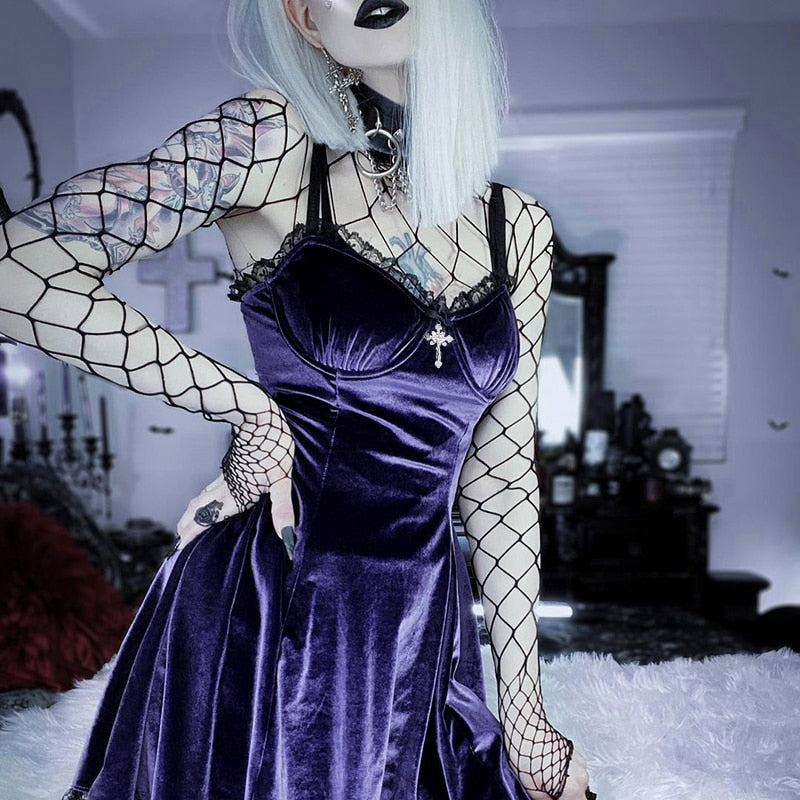 Goth Cross Sexy Purple Dress